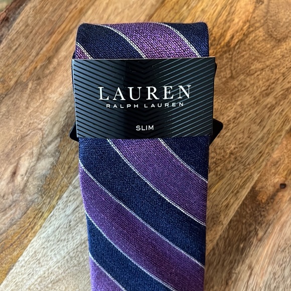 RALPH LAUREN Mens SLIM tie Graphic Stripe Print Purple & Blue Career fun $89 NEW - Picture 3 of 16